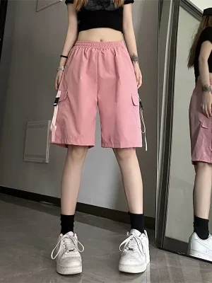 Women Cargo Shorts American Style Streetwear Summer Wide Leg Shorts Fashion