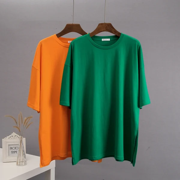 Summer Oversized Cotton T Shirt Women New Loose Solid Split Tees - Image 8