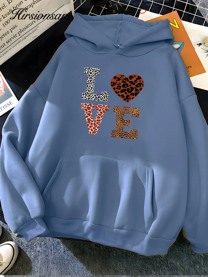 Love Letter Print Sweatshirt for Women 2024 New Winter Soft Casual Loose Warm  Hoodies - Image 5