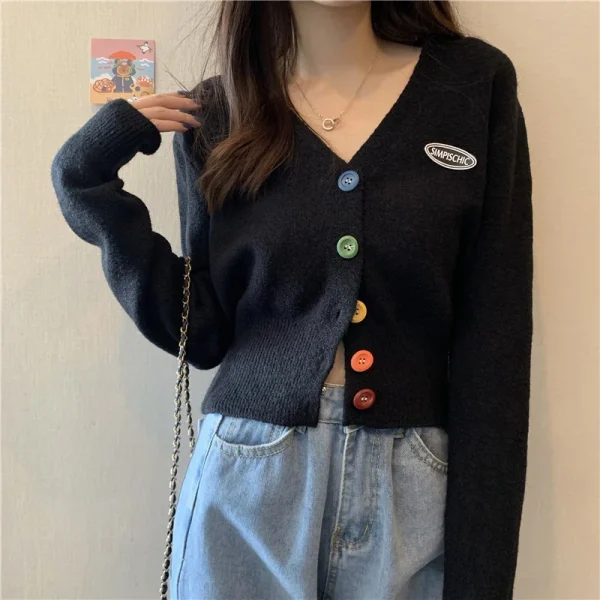 Cardigan Sweaters Women Casual Sweet Rainbow Buttons Knitted Coat Korean Female - Image 3