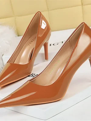 High Heels Wedding Bridal Pumps Lady Scarpins Metallic Leather Stiletto