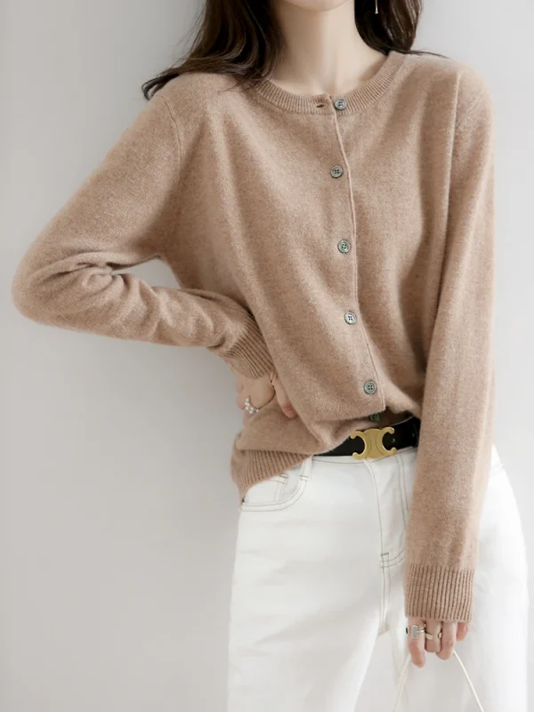 Velvet Cardigan Women Round Neck Spring And Autumn New Loose Knit Coat Sweater - Image 35