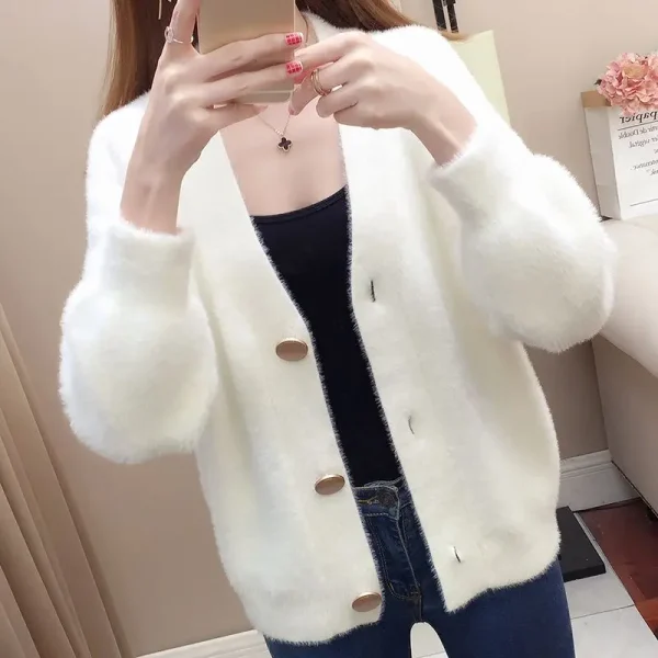 Women's Knitted Loose Korean Version Lazy Style Top Short Sweater for Women - Image 3