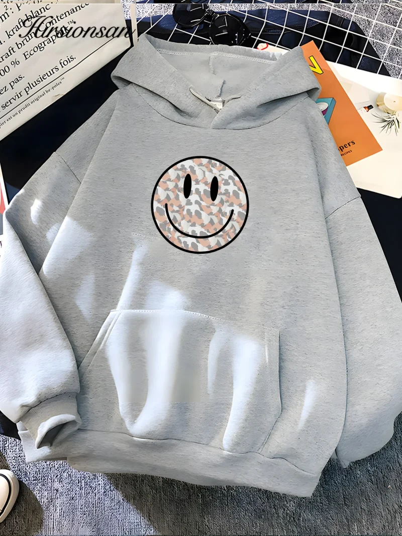 Smile Leopard Print Sweatshirt Women Soft Casual Loose Female Hoodies - Image 3