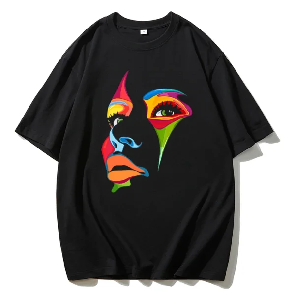 Colorful Face Printed T Shirt Women Summer Cotton Soft Short Sleeve - Image 3