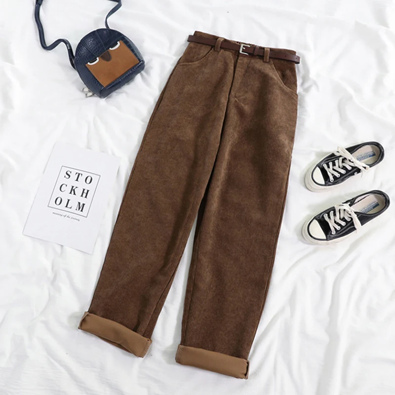 Women Spring Corduroy Pants High Waist Autumn Vintage Korean Casual - Image 6