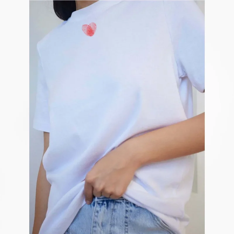 Fingerprint Love Printed T Shirt Women Summer Cotton Soft Short Sleeve Tee - Image 3