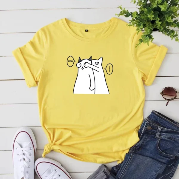 Simple Cartoon Graphic T-shirts Women 2023 Summer Loose High