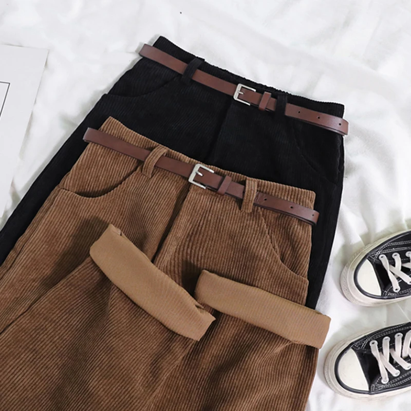 Women Spring Corduroy Pants High Waist Autumn Vintage Korean Casual - Image 3