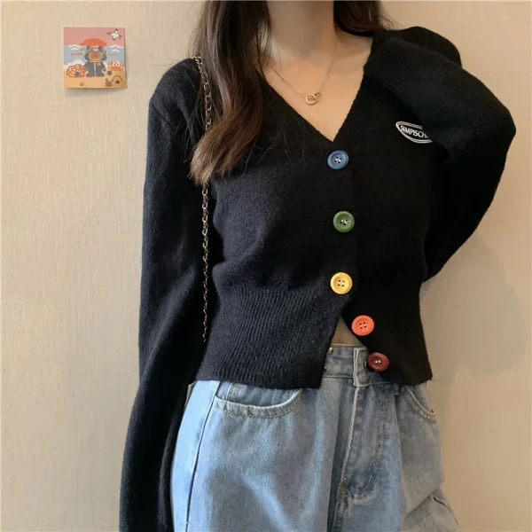 Cardigan Sweaters Women Casual Sweet Rainbow Buttons Knitted Coat Korean Female - Image 6