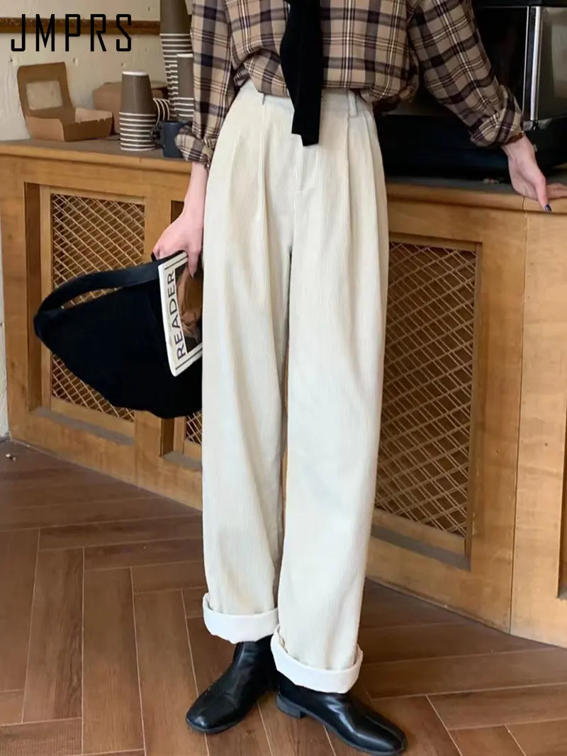 High Waist Women Vintage Corduroy Pants Straight Casual Spring Trousers - Image 6