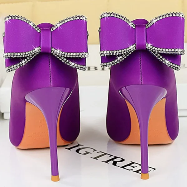 Women 10cm High Heels Pumps Stripper Silk Lady Wedding Bridal Purple - Image 2