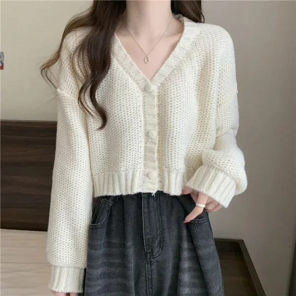 Cardigans V-neck Button up casual knit sweet cardigan coat for woman 2024 Autumn - Image 12