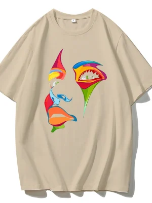 Colorful Face Printed T Shirt Women Summer Cotton Soft Short Sleeve