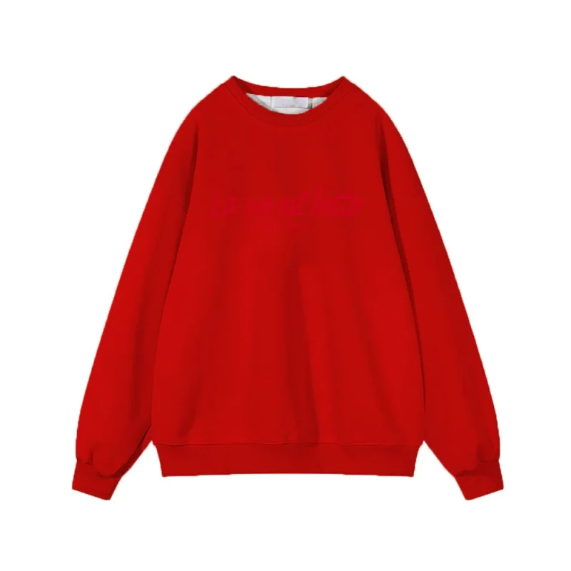 Autumn Casual Red Letter Print Sweatshirt Women Soft O Neck Ladies - Image 12