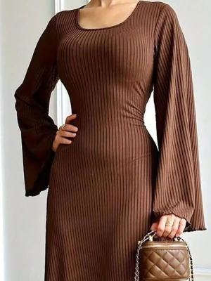 Women Middle East Long Dresses Long Sleeve Muslim Maxi Dress Knitted Abayas Evening dresses