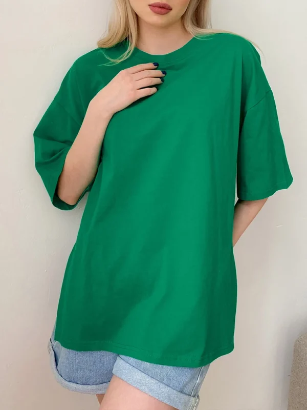 Summer Oversized Cotton T Shirt Women New Loose Solid Split Tees - Image 7