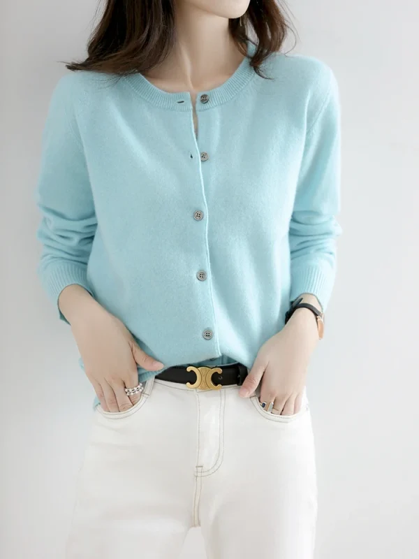 Velvet Cardigan Women Round Neck Spring And Autumn New Loose Knit Coat Sweater - Image 33