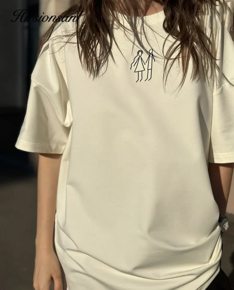 Minimalist Graffiti Printed T Shirt Women Summer Loose Casual Soft - Image 3