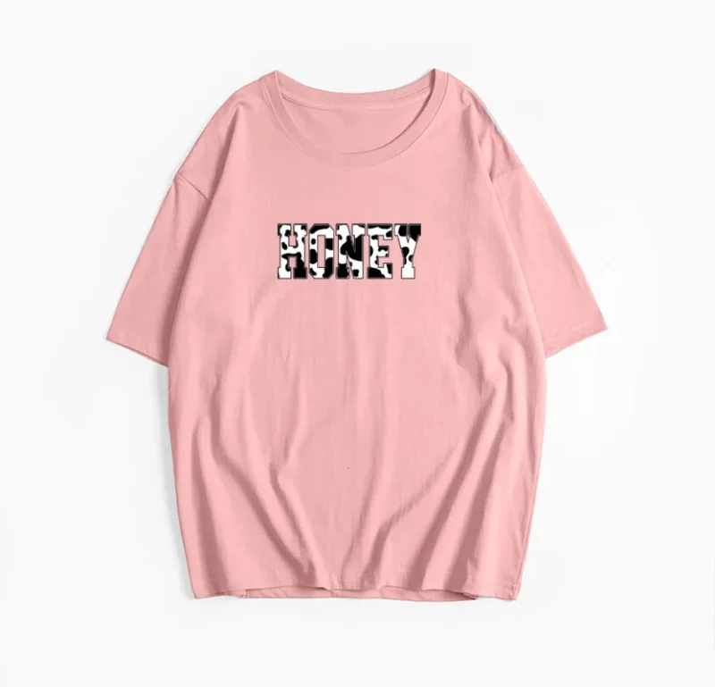Letter "honey" Printed T Shirt Women Summer Cotton Soft Short Sleeve - Image 12