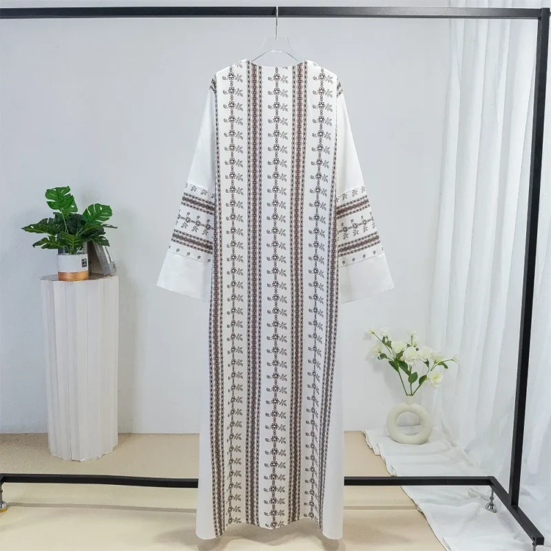 Ethnic Islamic Clothing Printed Open Front Abaya Muslim Kaftans Long Sleeve Maxi - Image 3