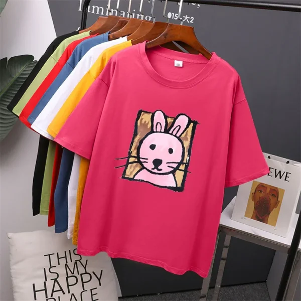 Cartoon Printed T-Shirt Women Soft Casual Short Sleeve Summer Cotton - Image 9