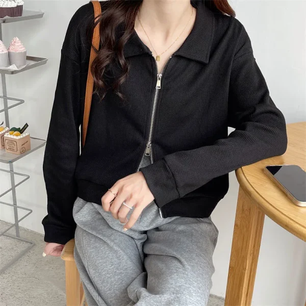 Double Zipper Sweatshirts Women Casual Long Sleeve Fashion Short - Image 5