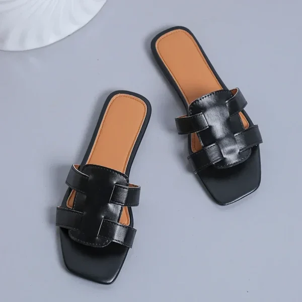 Summer Women's Leather Pu Slippers Woman Fashion Designer Roman Flat Sandals - Image 4