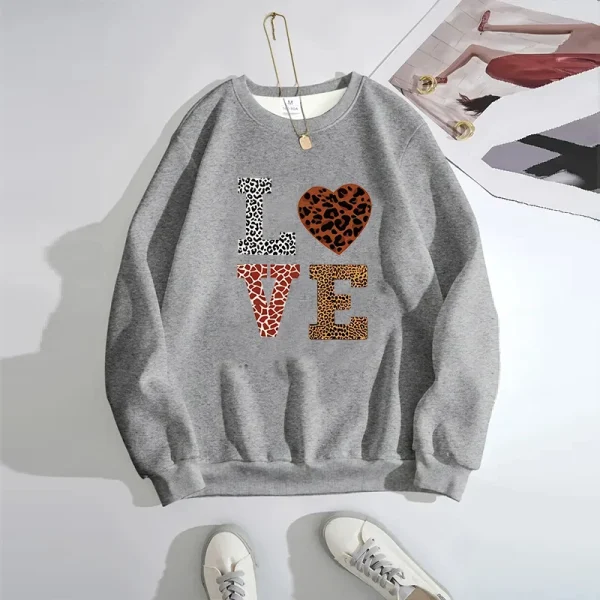 Vintage Sweet Heart Print Sweatshirt Women Basic Hooded Ladies Soft Long Sleeve - Image 4