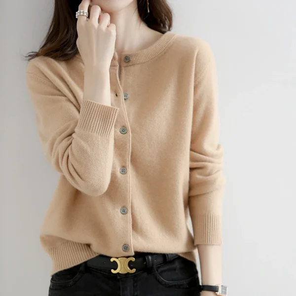 Velvet Cardigan Women Round Neck Spring And Autumn New Loose Knit Coat Sweater - Image 6