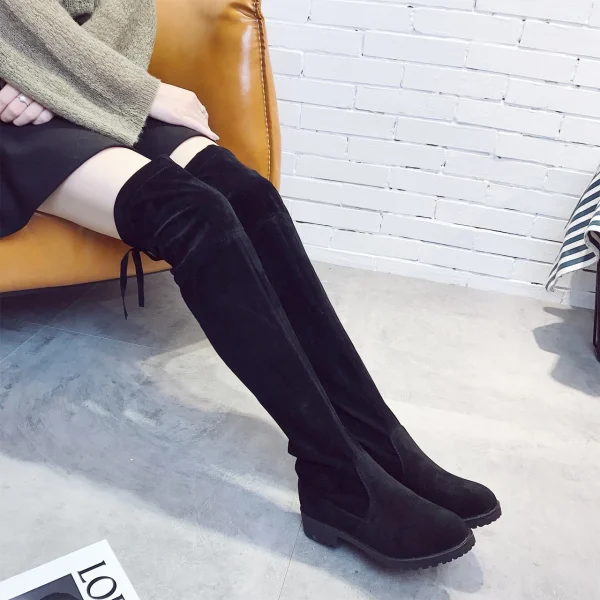 Women Over The Knee Boots Suede Sexy High Heels Lace Up Long Boots  Winter - Image 6