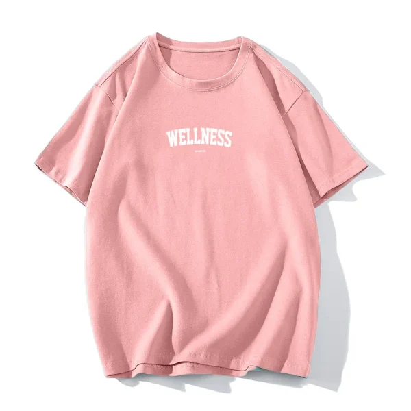 Wellness Letter Print T-Shirt Short Sleeve Crew Neck Casual Top