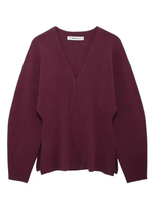 Women Elegant Knitted Coats Fashion Burgundy Red V-neck Slim Cardigan