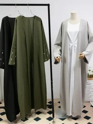 Muslim Abayas Women’s Islamic Clothing Moon Embroidery Open Front Abaya