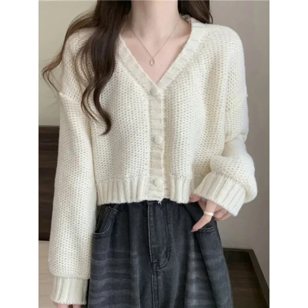 Cardigans V-neck Button up casual knit sweet cardigan coat for woman 2024 Autumn - Image 3