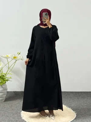 Modest Dress Muslim Ramadan Maxi Dresses Full Sleeve Printed Floral