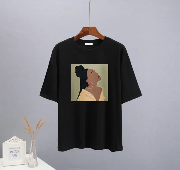 Hirsionsan 2023 Chic Retro Graphic Printed T Shirt Women Summer Loose Casual Female Clothing Elegant O Neck Cotton Lady Tops - Image 7