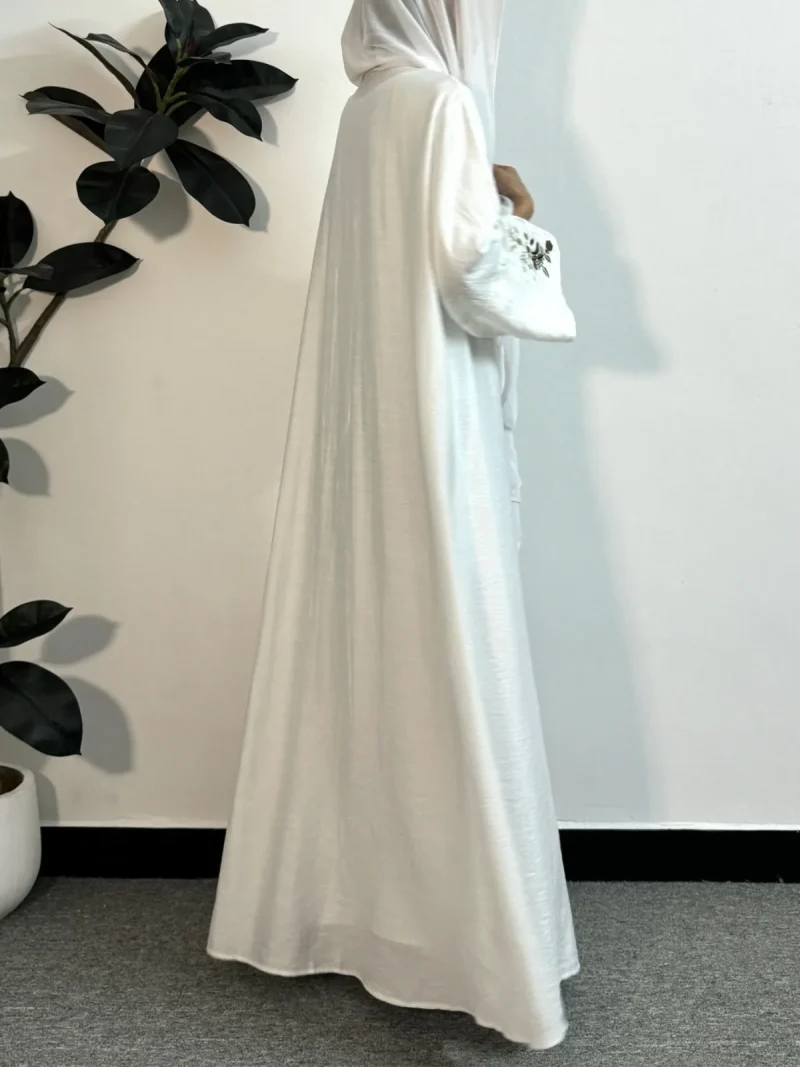 Embroidery Floral Open Front Abaya Muslim Kaftans Long Sleeve Loose Maxi - Image 4