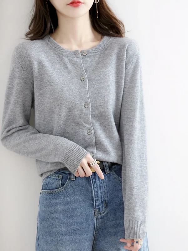 Velvet Cardigan Women Round Neck Spring And Autumn New Loose Knit Coat Sweater - Image 18