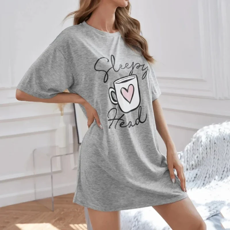 Summer Short-Sleeved Pyjamas Plus Size Ladies Nightgown Elastic Dress - Image 5