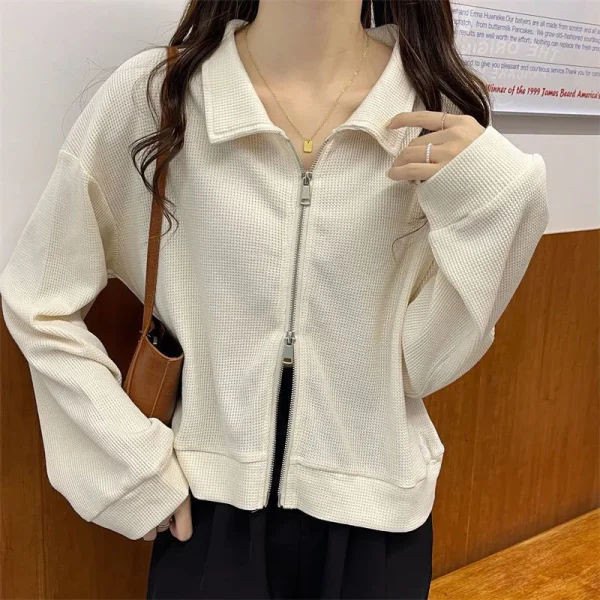 Double Zipper Sweatshirts Women Casual Long Sleeve Fashion Short - Image 6