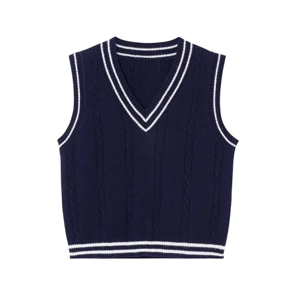 Women Autumn Preppy Style Knitted Vest Striped Vintage Sleeveless Sweater - Image 4