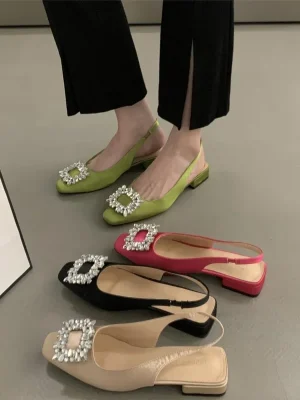 New Woman Chunky Sling back Party Shoes Designer Female Sexy Pumps Wedding Shoes