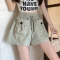 Designed Drawstring Women Cargo Shorts Korean Loose Summer Double Pockets