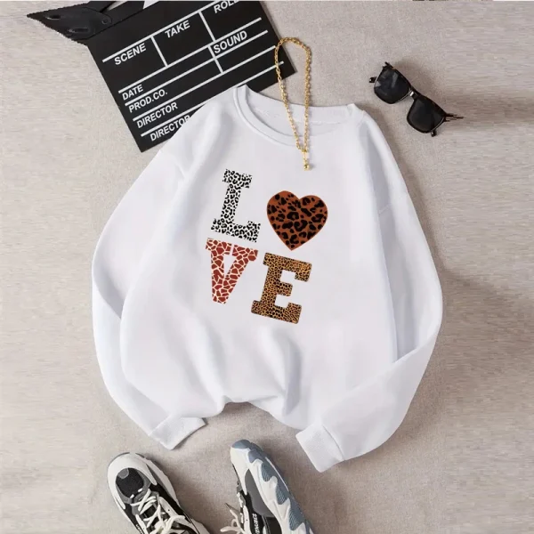 Vintage Sweet Heart Print Sweatshirt Women Basic Hooded Ladies Soft Long Sleeve - Image 3