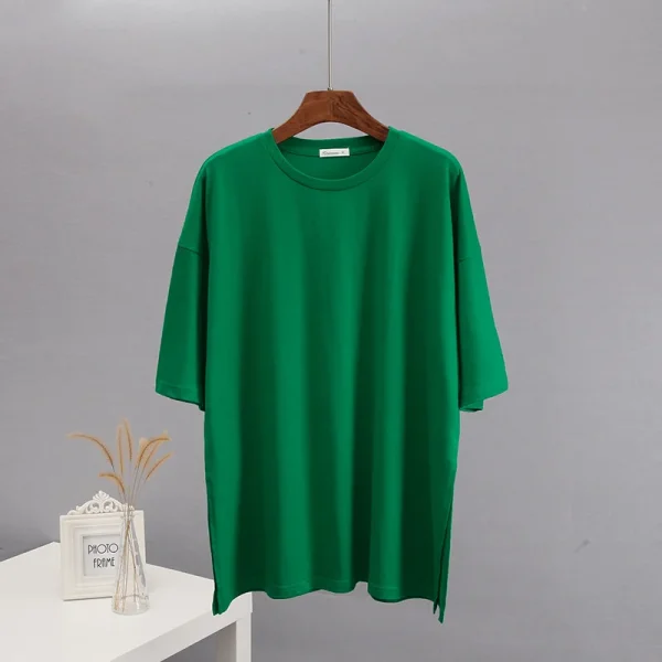 Summer Oversized Cotton T Shirt Women New Loose Solid Split Tees - Image 11