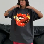 Hot Girl Lips Printed T-Shirt Women Soft Casual Short Sleeve Summer - Image 6