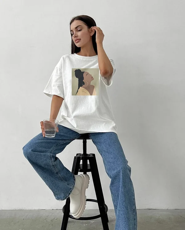 Hirsionsan 2023 Chic Retro Graphic Printed T Shirt Women Summer Loose Casual Female Clothing Elegant O Neck Cotton Lady Tops - Image 3