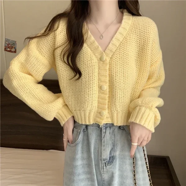 Cardigans V-neck Button up casual knit sweet cardigan coat for woman 2024 Autumn - Image 11