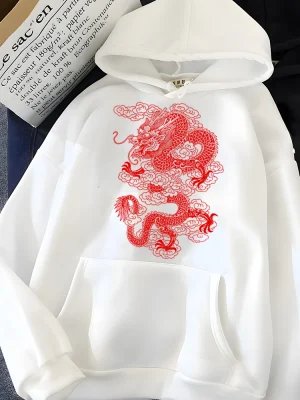 Vintage Dragon Graphic Print Hoodies Women Oversized Sportwear Female Sweatshirt